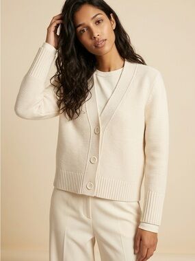 Cyrus Short Cropped Off Fall Beige Soft Cozy Knit Button-Up Cardigan Sweater-XL